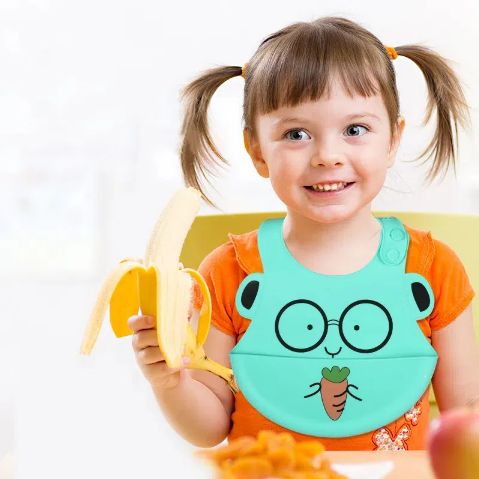 BABY SILICONE BIB WATERPROOF WASHABLE BABY STEREO ADJUSTABLE BIB